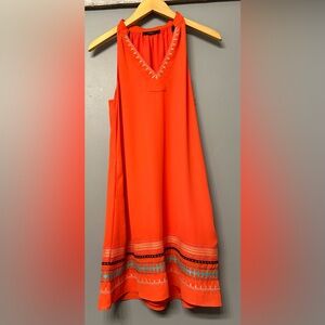 THML Anthropologie Vneck Dress Size Medium Orange Boho Lightweight Midi Lined